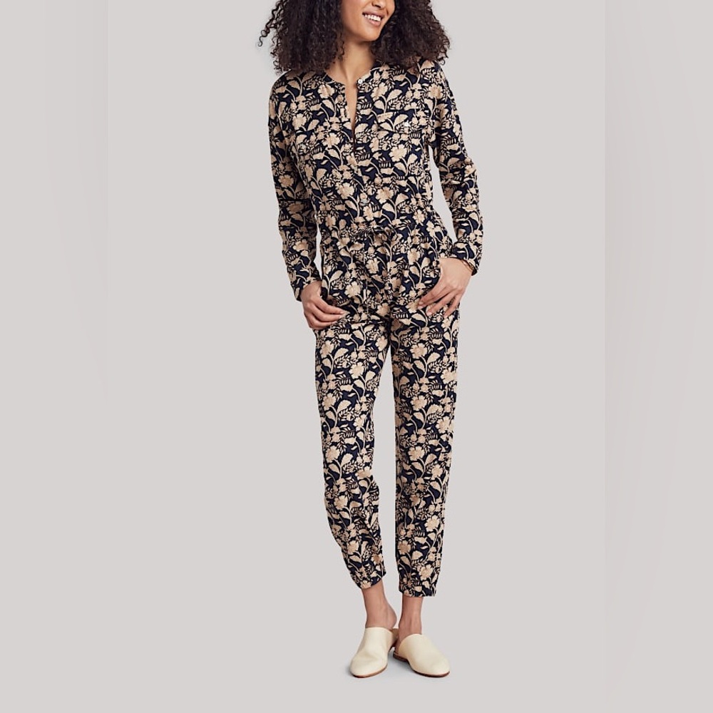 Faherty | Linen Savoie Jumpsuit in Navy Avignon Meadow